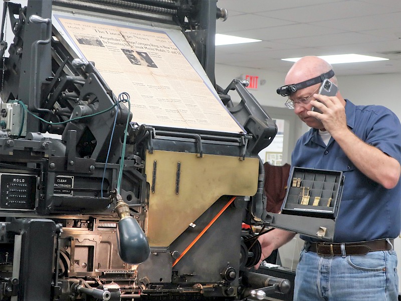Chris Bradford troubleshoots a Linotype problem
